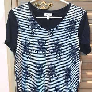Tribal Jeans Striped Floral Nautical Navy Top